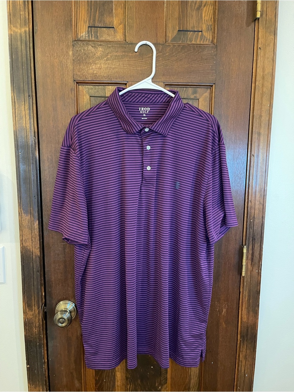 IZOD Golf Polo Shirt XL Purple Dark Purple Striped Short Sleeve